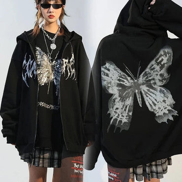 Butterfly Print Hooded Sweat Top