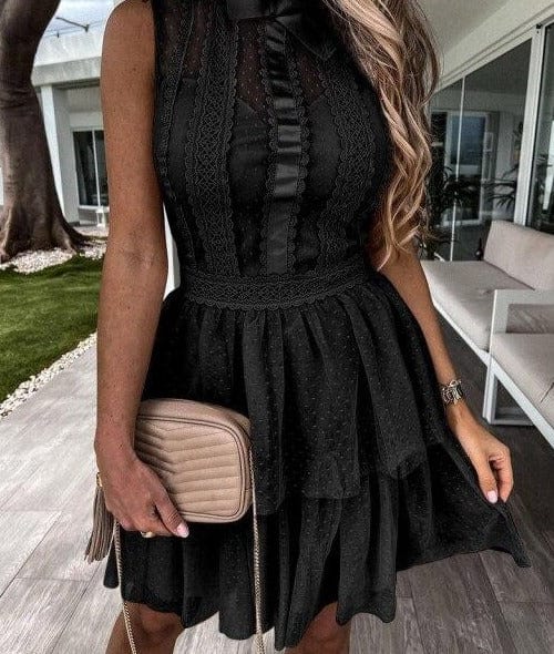 Patchwork Bowknot Lace Sleeveless Dress