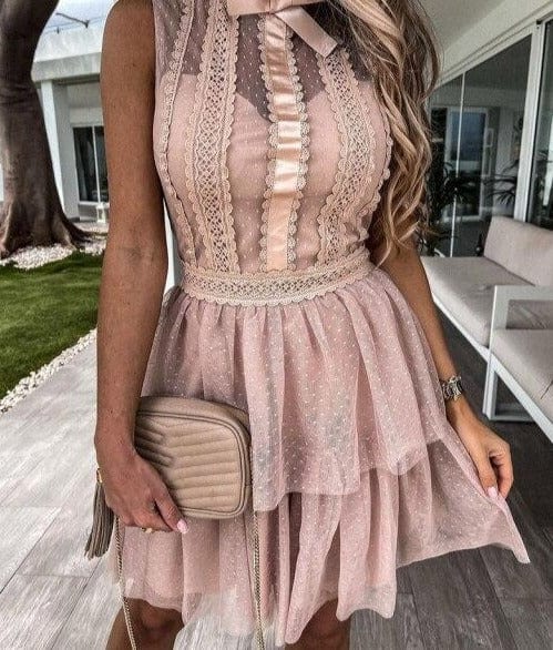 Patchwork Bowknot Lace Sleeveless Dress