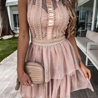 Patchwork Bowknot Lace Sleeveless Dress