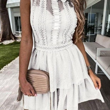 Patchwork Bowknot Lace Sleeveless Dress