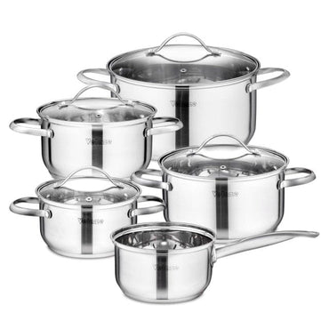 Stainless Steel 9-Piece Cookware with Glass Lid