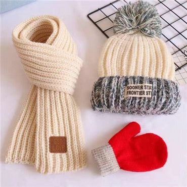 Three-piece winter set of hat scarf and gloves