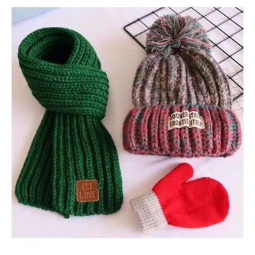 Three-piece winter set of hat scarf and gloves