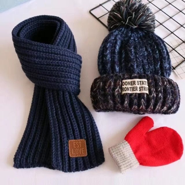 Three-piece winter set of hat scarf and gloves