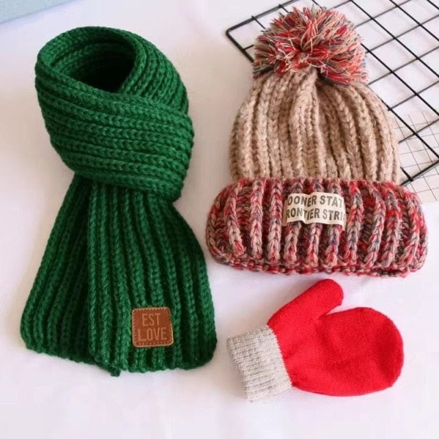 Three-piece winter set of hat scarf and gloves