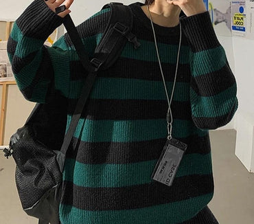 Green Oversized Striped Jumper