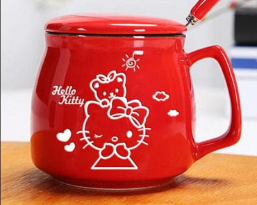 Hello Kitty Ceramic Cup with Lid Spoon