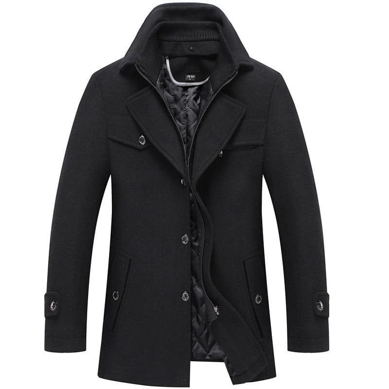 Men Solid Wool Blend Overcoat