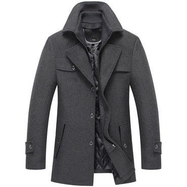 Men Solid Wool Blend Overcoat