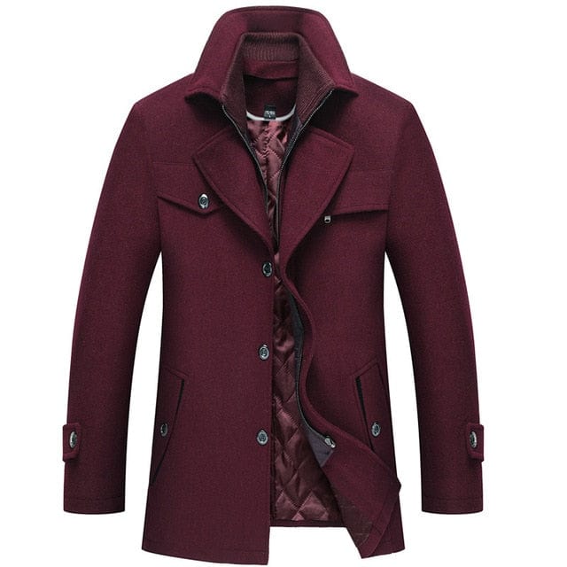 Men Solid Wool Blend Overcoat