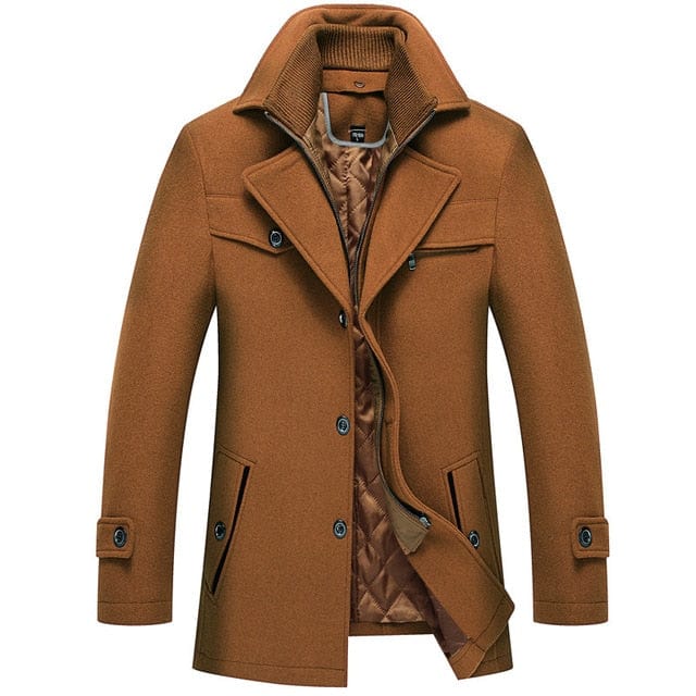 Men Solid Wool Blend Overcoat