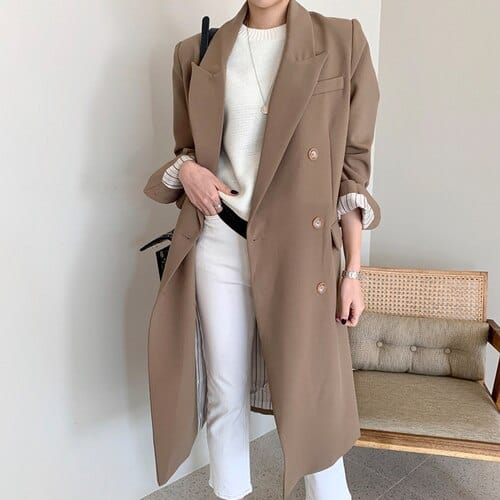 New Autumn Chic Double Breasted Long Trench Coat