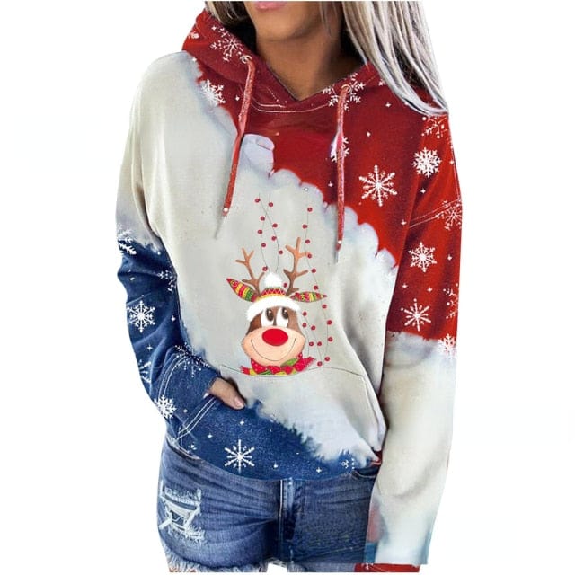 Red Wine Print Hooded Christmas Jumper