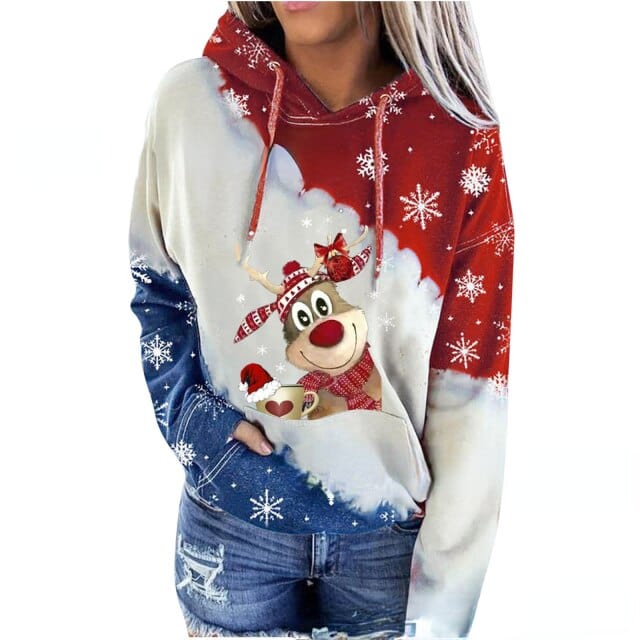 Red Wine Print Hooded Christmas Jumper