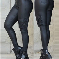 PU Leather High Waist Skinny Cargo Trouser