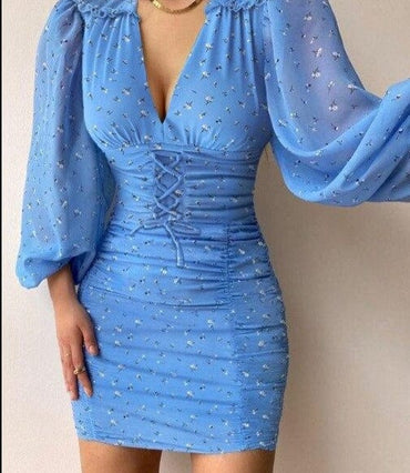 Floral Print Drawstring Ruched Bodycon Dress