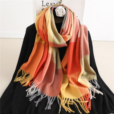 Luxury Plaid Cashmere Winter Scarf