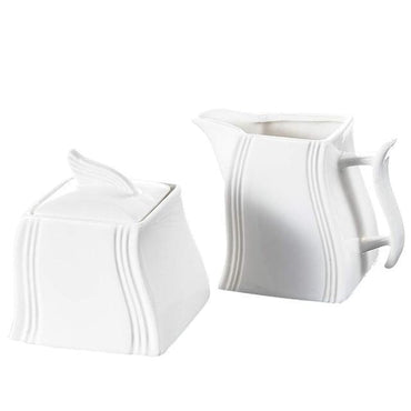 Floral White Cream and Sugar Pot Set