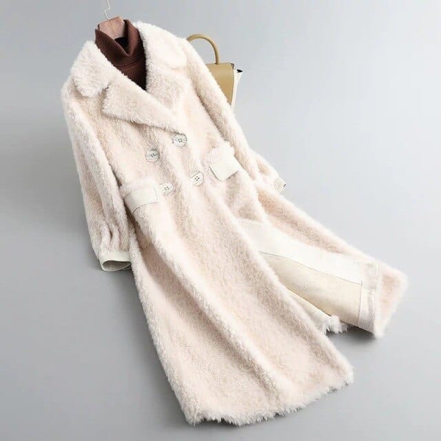 Wool Fur Turndown Collar Winter Coat