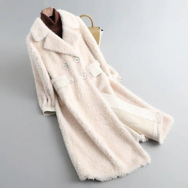 Wool Fur Turndown Collar Winter Coat