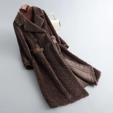 Wool Fur Turndown Collar Winter Coat