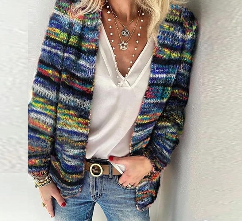 Multicolor Open Front Knitted Sweater