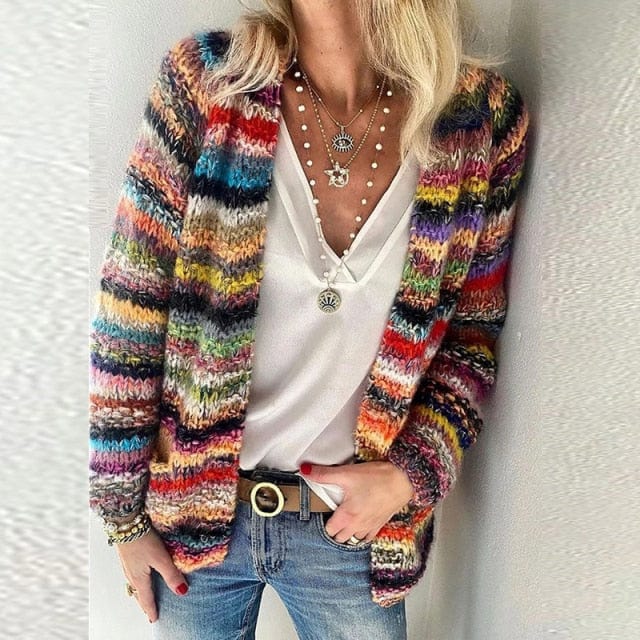 Multicolor Open Front Knitted Sweater