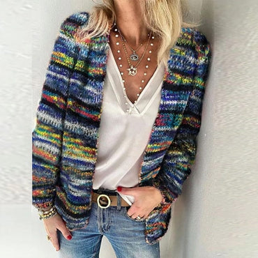 Multicolor Open Front Knitted Sweater