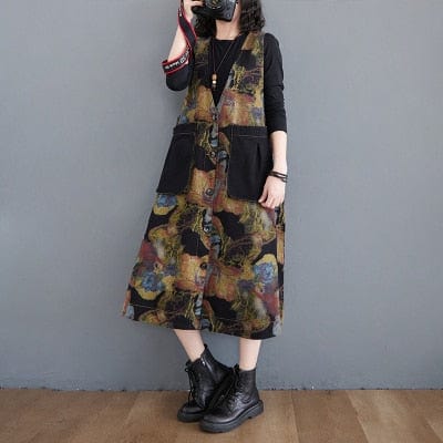 Retro Denim Print Loose Jeans Dress