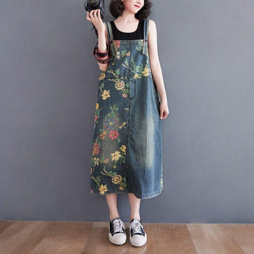 Denim Sleeveless Loose Mid-Dress