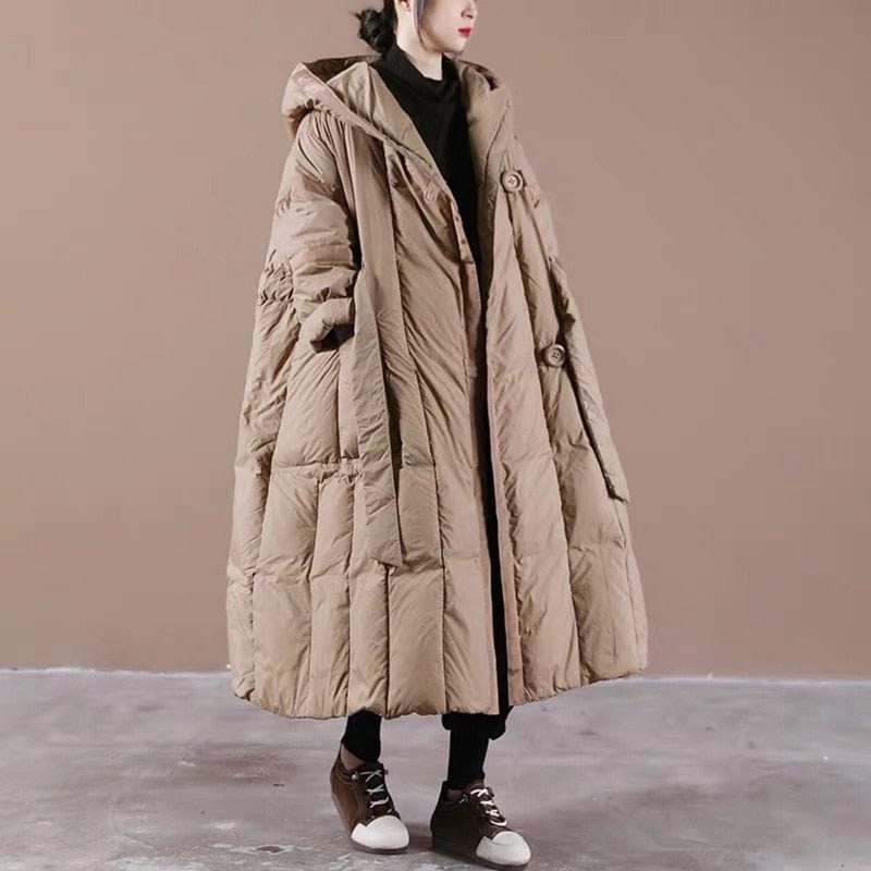 Long White Duck Down Hooded Winter Coat