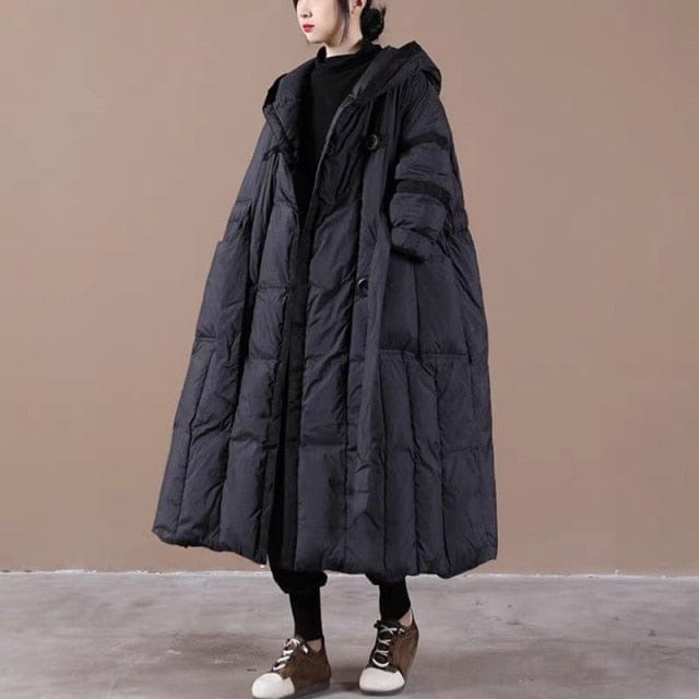 Long White Duck Down Hooded Winter Coat