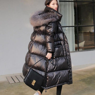 Fur Lined Windproof Loose Winter Coat