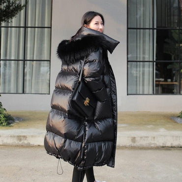 Fur Lined Windproof Loose Winter Coat