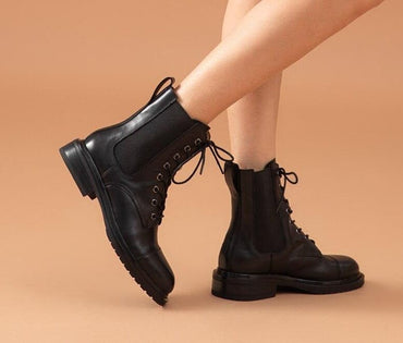 Square Toe Lace-Up Elastic Martin Boots