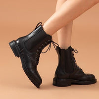 Square Toe Lace-Up Elastic Martin Boots
