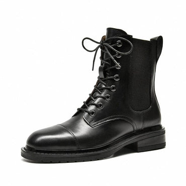 Square Toe Lace-Up Elastic Martin Boots