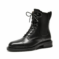 Square Toe Lace-Up Elastic Martin Boots