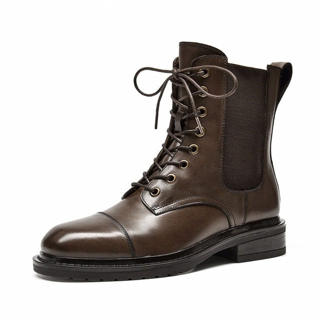 Square Toe Lace-Up Elastic Martin Boots