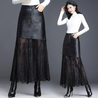 Lace PU Leather Long Skirt