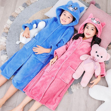 Winter Warm Boys and Girls Hooded Cartoon Pyjamas