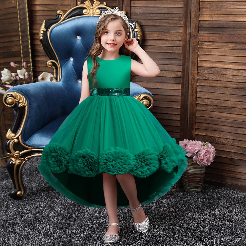 Girls Knee Length Mesh Flower Gown