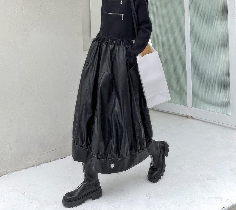 Pu Leather Pleated Elegant Skirt