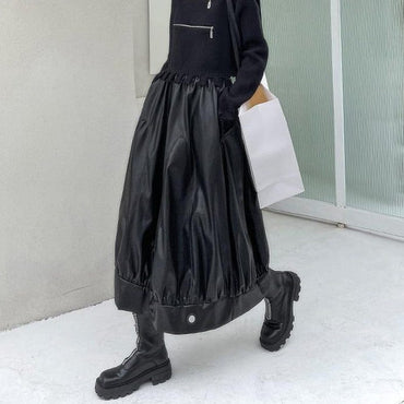 Pu Leather Pleated Elegant Skirt