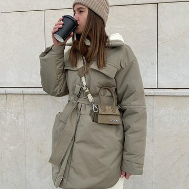 Loose Turnover Parka with Pocket Belt