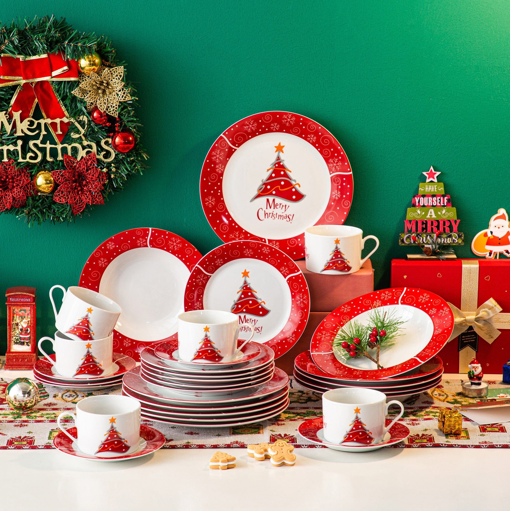 60-Piece Christmas Porcelain Dinnerware Set