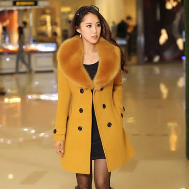 Double Breasted Fur Collar Winter Jacket