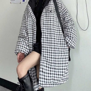 Hooded Loose Plaid Down Jacket