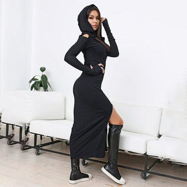 Split-Side Hooded Maxi Dress